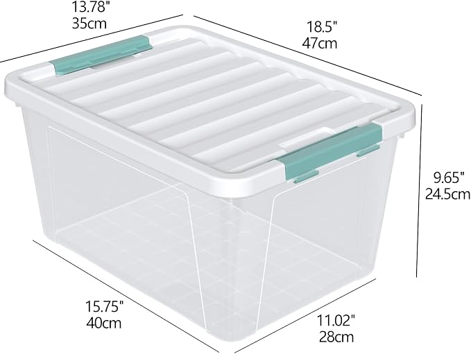 35 Qt Plastic Storage Bin with Lid, Clear Latch Storage Box, 4-Pack
