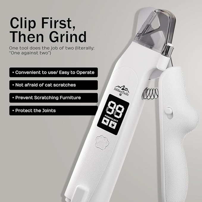 2-in-1 Dog Nail Clipper and Grinder with LED Light, USB Rechargeable Quiet Electric Pet Nail Trimmer for Dogs and Cats with Safety Guard