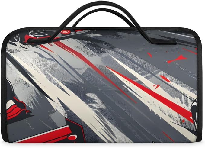 Racing Car Makeup Bag for Women Hanging Roll-Up Travel Organizer Toiletry Kit with 4 Removable Compartments, Race Car