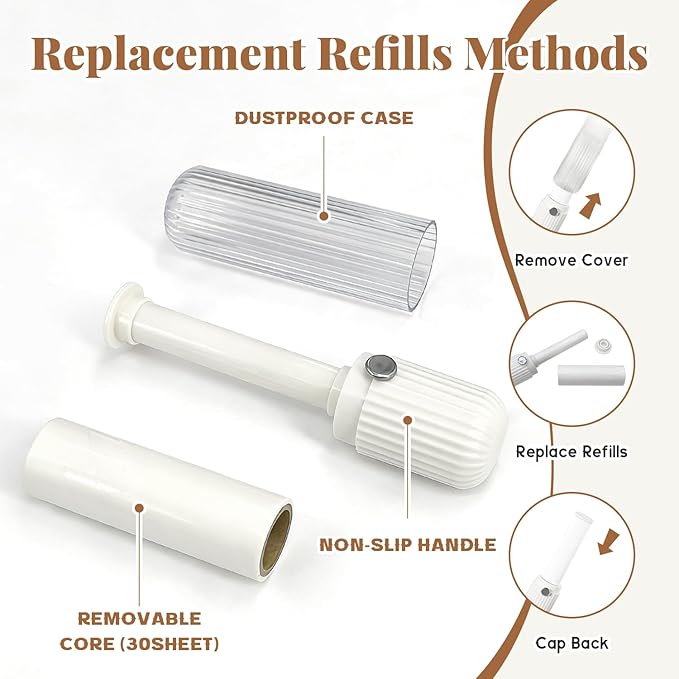 2 PCS Mini Lint Roller with 6 Roller Refills - Reusable Portable Lint Remover for Clothes, Furniture, Pet Hair - Travel Essentials Household Use(Pink & White)