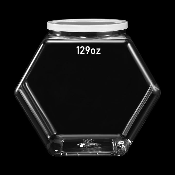 Uiifan Plastic Candy Jar with Lid Clear Hexagonal Fish Bowls,129Oz | Clear Cookie Jar Desk Pet Display, Dog Food Craft Supplies Coffee Pod Storage, Wide Mouth Easy Access Organizer