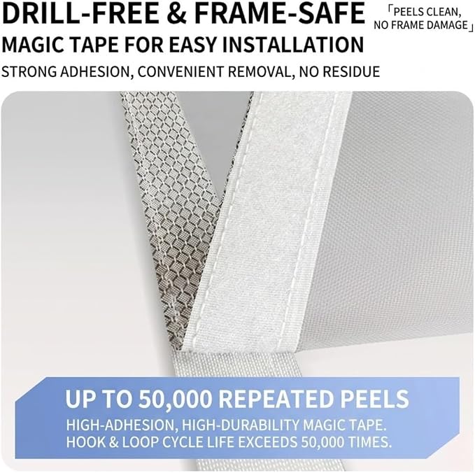 Magnetic Fiberglass Mesh Window Screen Washable, Hook and Loop Window Screen Magnetic Closure for Bedroom Kitchen Temporary, Keep Bugs Out Pet Protection Self-Adhesive Screen(White,26x63in)
