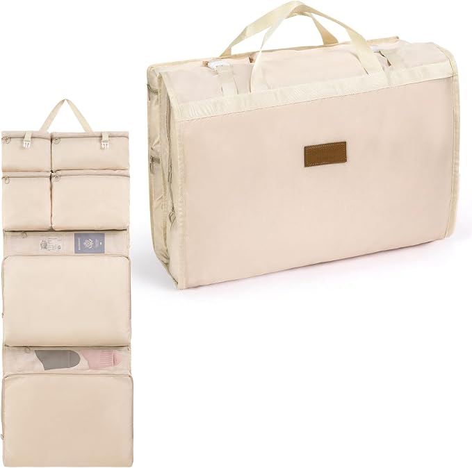 8-in-1 Packing Cubes for Travel, Suitcase Organzier Bags with Handle for Luggage, Road Trip Travel Accessories with 8 Pockets, Space Saving Luggage Bags, Beige
