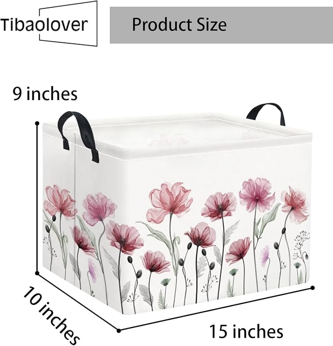 Rectangular Valentines Basket for Women Girls Storage Bin Organizer Box Shelf Room Decor(Silk Flower)