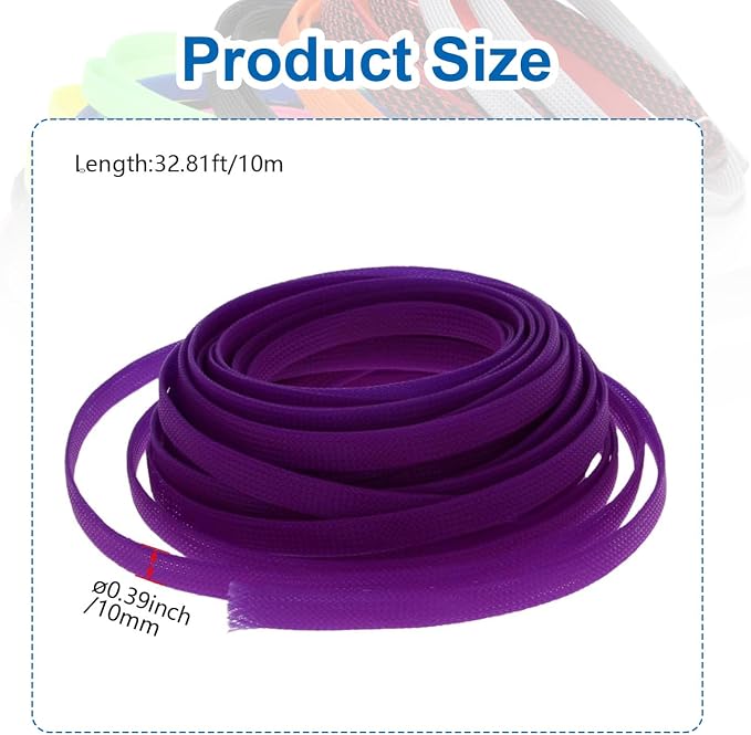Heyiarbeit 10m/32.8ft PET Expandable Braid Cable Sleeving Flexible Wire Mesh Sleeve Purple 10mm