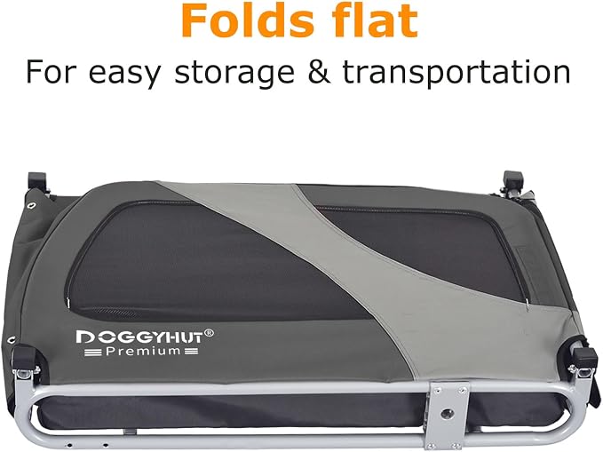 DOGGYHUT® Premium X Large Pet Bike Trailer Up to 100 lbs (Gray) | Bicycle Trailer for Small Medium or Large Dogs, Dog Bicycle Carrier, Low Center of Gravity, Folding Frame Cart