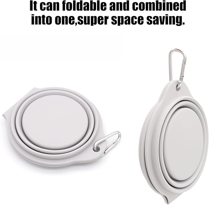 SLSON Collapsible Dog Bowls,Integrated Molding Dog Double Bowl No Plastic Rim 2 in 1 Foldable Pet Food & Water Bowl Cat Feeder Dish for Walking,Hiking,Camping (Cold Grey)