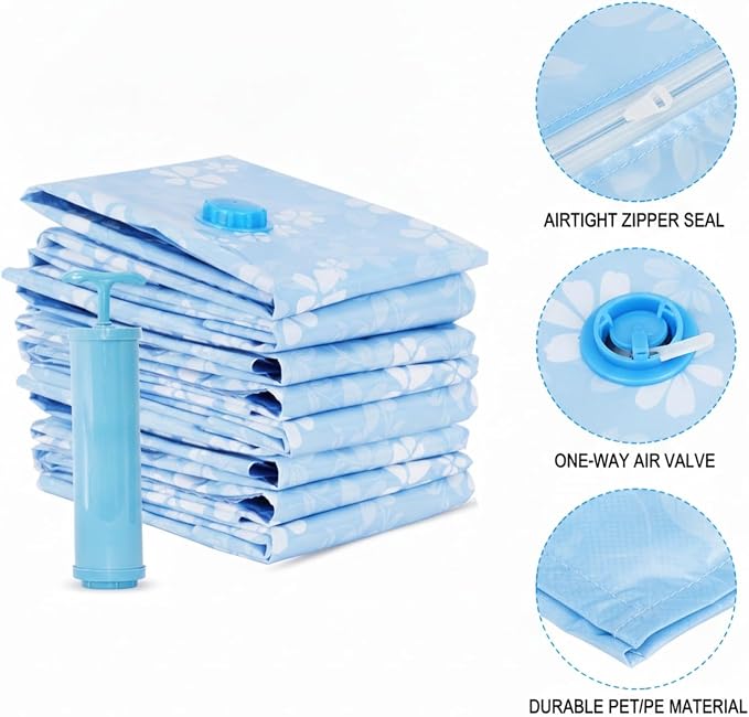 Vacuum Storage Bags, Reusable PET/PE Compression Sacks for Bedding and Clothes, Blue (1 PC)