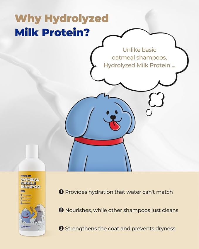 PETHROOM Premium Oatmeal Dog Shampoo for Itchy Sensitive Skin, Hypoallergenic with Oat, Hemp, Lavender & Milk Protein for Dry Skin Treatment and Allergy Relief, 16.9 oz