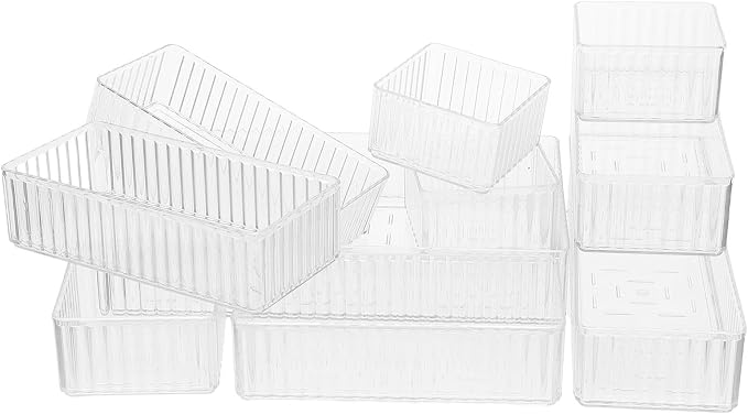 10pcs Vanity Drawer Organizer Trays with Removable Dividers and Raised Edges, Flexible Pet Storage Bins for Makeup, Skincare, Kitchen Utensils, and Bathroom Counter Organization