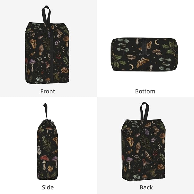 Mystical Witchcore Mushroom Travel Shoe Bag for Men & Women, Waterproof Shoe Storage Organizer with Zipper, Portable Shoe Pouch for Sneakers, Heels, Sandals, Gym & Travel Luggage 2PCS