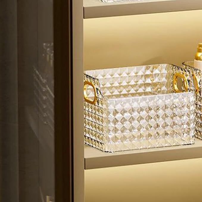 Clear PET Diamond Pattern Storage with ABS Handles for Cosmetics and Accessories, Versatile Bathroom Vanity Organizer