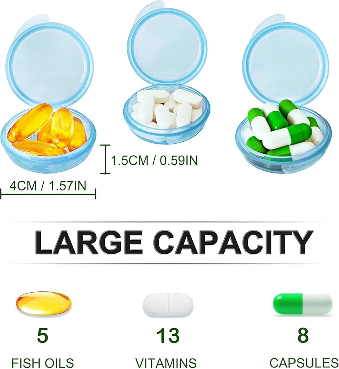 UHOUSE Small Pill Box (3 Pack), Daily Mini Pill Organizer Portable for Purse Pocket,Travel Pill Case Medicine Storage Container Earplug Case(Blue)