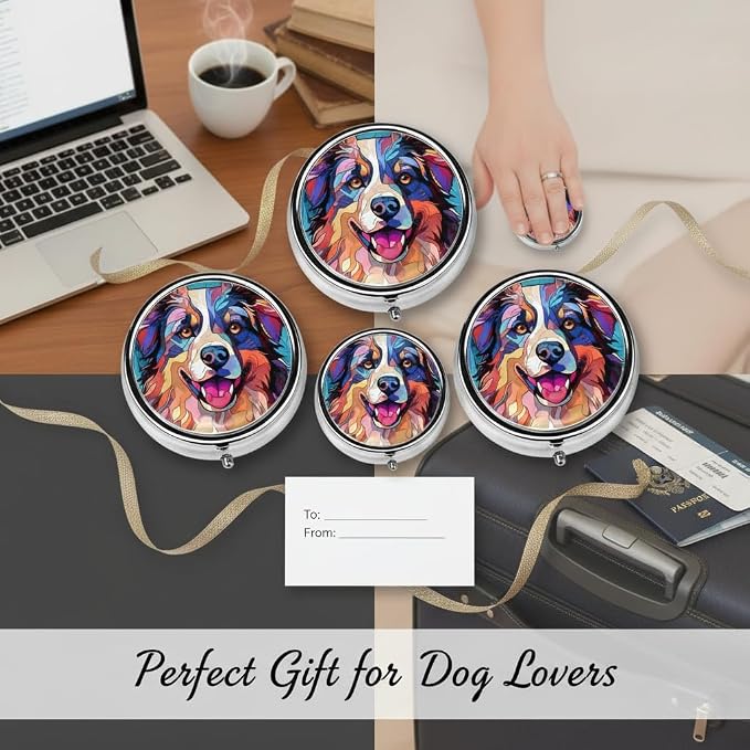 Australian Shepherd Dog Small Box for Pill,3 Compartment Pill Case Travel Medicine,Portable Pocket or Purse Pill Organizer Container Holder Hold Vitamins, Medication, Fish Oil Supplements