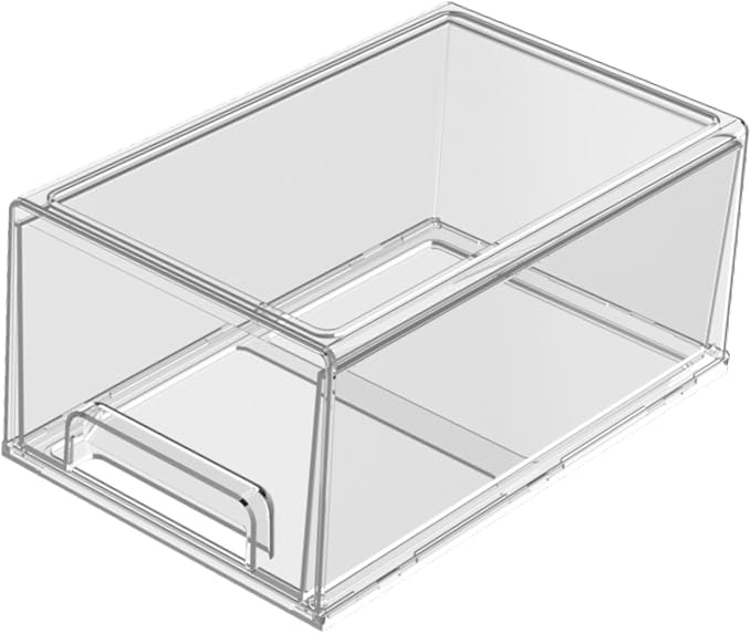 Stackable Storage Drawer Clear Organizer Box Bin Case with Dustproof Front Pull Drawer and PET Construction Suitable for Makeup Counter, L