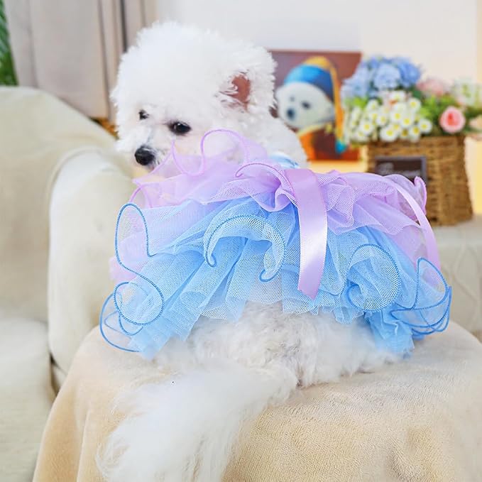 Fancy Small Dog Dress with Bow Knot Sleeveless Girl Puppy Princess Tutu Skirt Holiday Cat Outfit Doggy Apparel Summer Pet Clothes for Chihuahua Yorkie Pomeranian Poodle(Purple, X-Small)