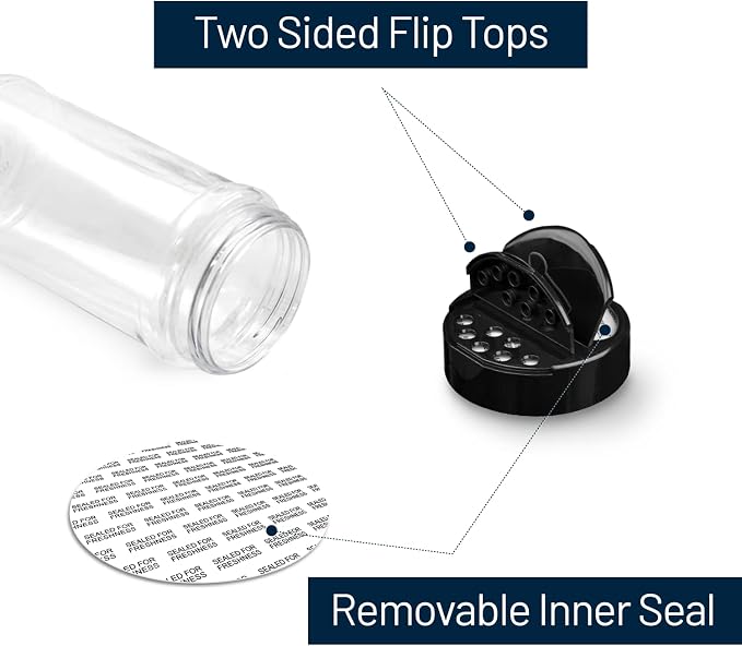 Plastic Spice Jars Bottle Containers with Black Cap, 16 Oz, 6 Pack | Clear Safe Plastic Bottle Containers with Shaker Lids, Lined Cap, PET Material, BPA-Free, Perfect for Herbs & Spices