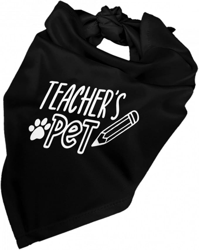 Teacher's Pet Dog Bandana,Funny Bandana Gift,Photo Prop Accessories for Dog Lovers Owner Gift,Triangle Reversible Fall Scarf, Adjustable (Black)