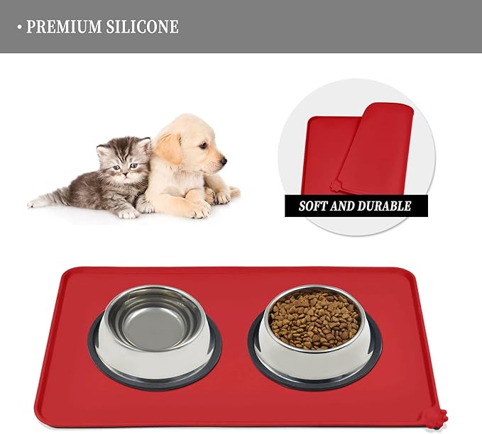 Reopet Waterproof Pet Feeding Mat, Non-Slip Silicone Placemats for Dog Cat Food and Water Bowl, High Raised Edges to Prevent Spills and Protect Floors