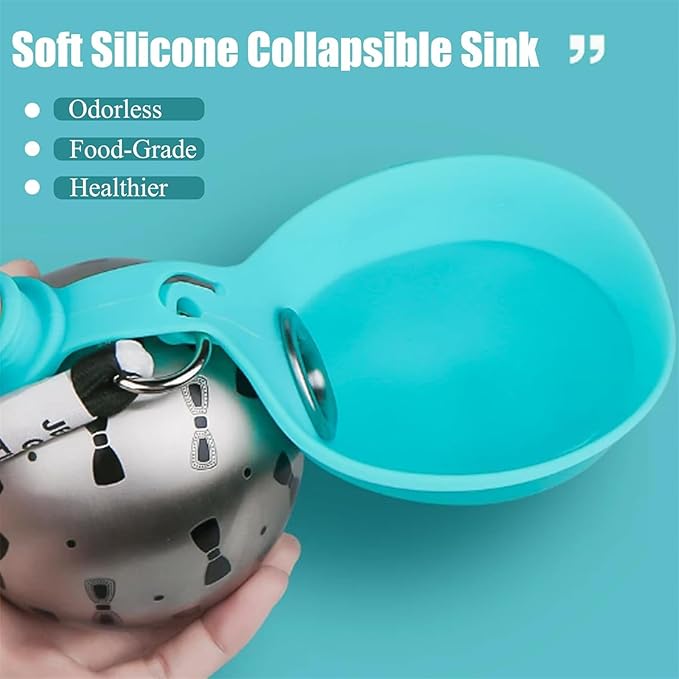 Gulpup the 2-in-1 Dog Water Bottle & Bowl, Portable Dog Water Bottle & Bowl, Leak-Proof, Compact & Foldable Pet Water Bottle with Silicone Bowl, 10oz for Walking & Travel - Stainless Steel (Blue)