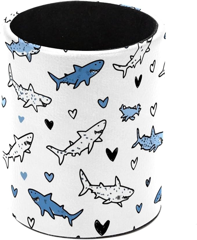 Simple Shark Drawing Pen Holder, Pencil Cup Marker Brush Holder Desk Storage Case, Desktop Organizer for School Office Home Supplies