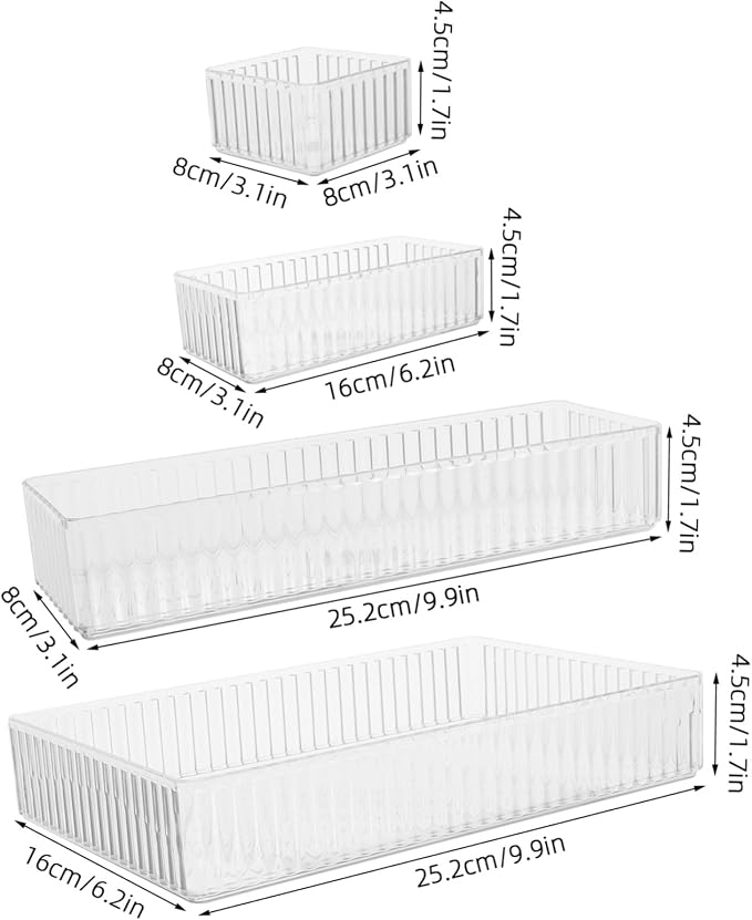 minkissy 10pcs Plastic Drawer Organizers Set with 13 Sizes, Stackable Pet Storage Boxes with Removable Dividers and Raised Edges, Easy to Clean Multi-use Vanity and Bathroom Counter