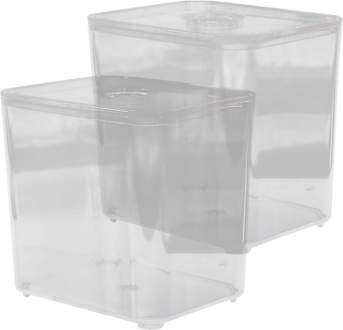 Toyvian 2pcs Stackable Plastic Cotton Pad and Swab Storage Boxes with Flat Lid Design, Portable Makeup Organizer for Home and Kitchen Use, Convenient to Use and Sturdy Pet Material