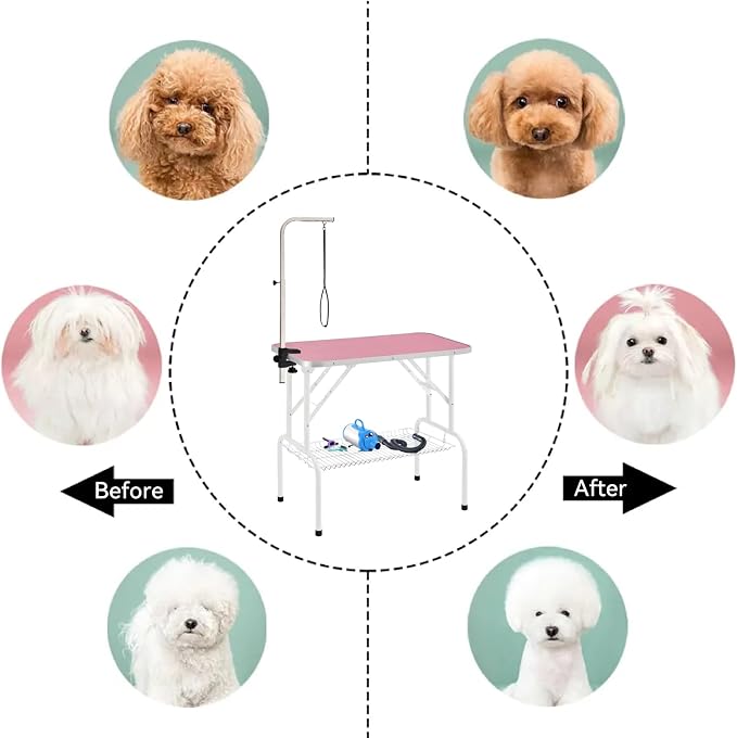 Baohe-32 Inch Dog Grooming Table - Pet Grooming Table - Foldable, Adjustable Arm, Portable, Non-Slip Grooming Table for Dogs at Home