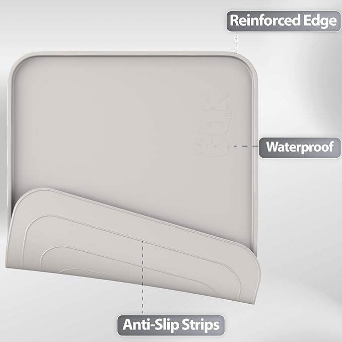 Silicone Dog Food Mat, Waterproof Anti-Slip Pet Feeding Mat with Warped Resistant Raised Edge,Spill-Proof Lip Floor Protection,Dishwasher-Safe Pet Placemat for Dogs & Cats(M 20" x 14" Beige Gray)
