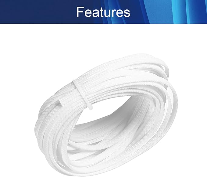 Jutagoss PET Expandable Braided Cable Sleeve, 32.8ft - 1/4 inch White Cable Management Sleeve, Wire Loom Tube Cord Protector for USB Cable, Power Cord, Audio Video and More, 1Pc