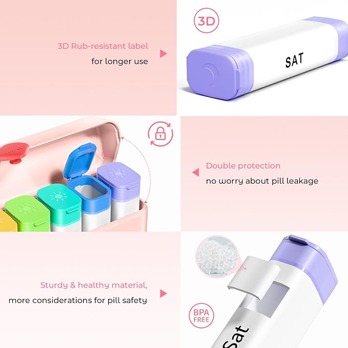Daviky Weekly Pill Organizer 2 Times a Day, 7 Day AM PM Travel Pill Box | 14 compartments for 7-day AM PM use, compact and travel-friendly, with clear labels and secure storage for pills and vitamins