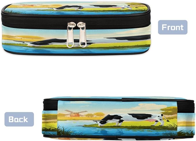 Pencil Case Pouch, Cute Farm Cow Large Pen Bag with Zipper, Portable Zipper Pencil Pouch Organizer for Student Teen Girls Boys