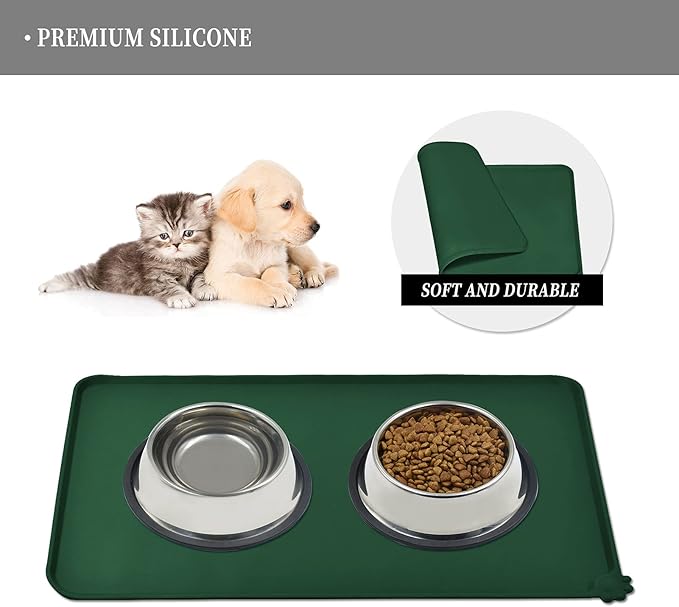 Reopet Waterproof Pet Feeding Mat, Non-Slip Silicone Placemats for Dog Cat Food and Water Bowl, High Raised Edges to Prevent Spills and Protect Floors