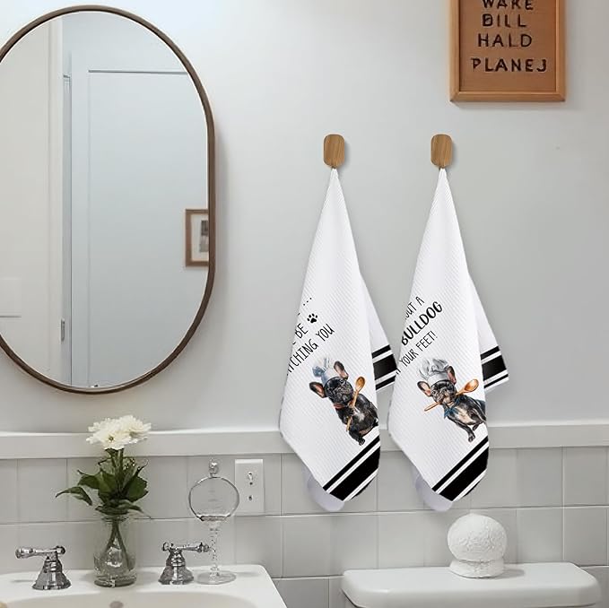 Chef French Bulldog Kitchen Towels Set of 2, Dog Mom Gifts for Women, Gifts for French Bulldog Lovers Dish Towels Dishcloths Tea Towels for Kitchen, Dog Gifts for Women, 16x24 Inch