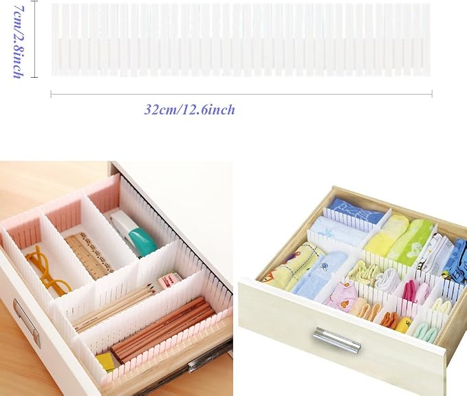 8pcs DIY Plastic Drawer Organizer Adjustable Drawer Dividers for Home Tidy Closet, Socks, Underwear, Office School Supplies, Kitchen Utensil Tools (White)
