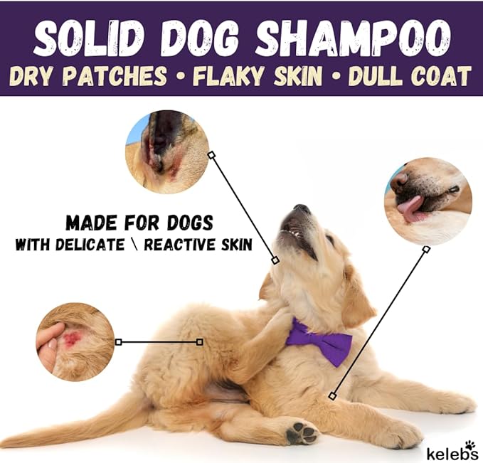 Kelebs Dog Shampoo | Allergies and itching | Dog Shampoo for Sensitive Skin | All Natural Dog Soap Bar with Lavender Oil & Oatmeal | Puppy Shampoo | No Plastic Vegan | 3PCS