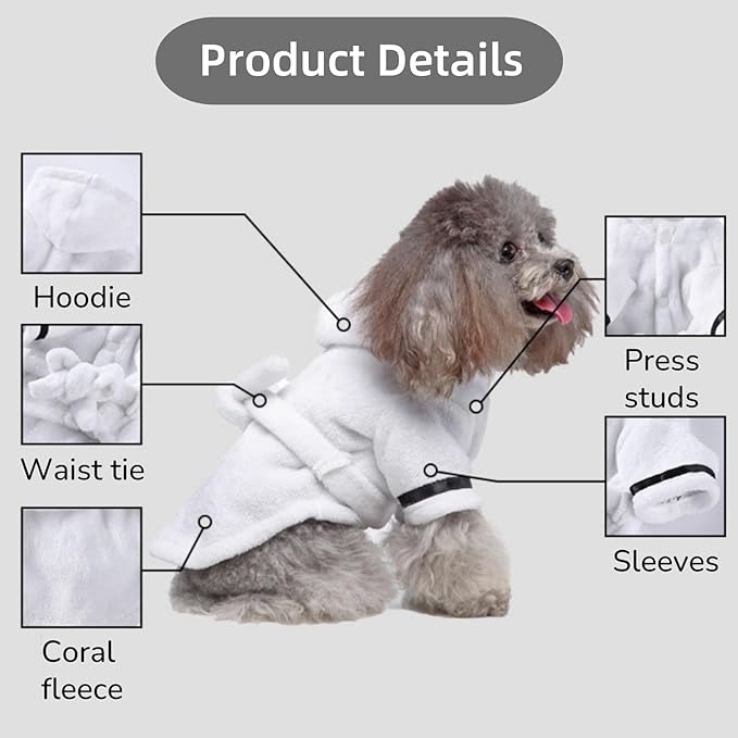 Petyoung Pet Bathrobe Dog Pajama Thickened Hooded Bathrobe Quick Drying and Super Absorbent Dog Bath Towel Soft Pet Nightwear for Puppy Small Dogs Cats