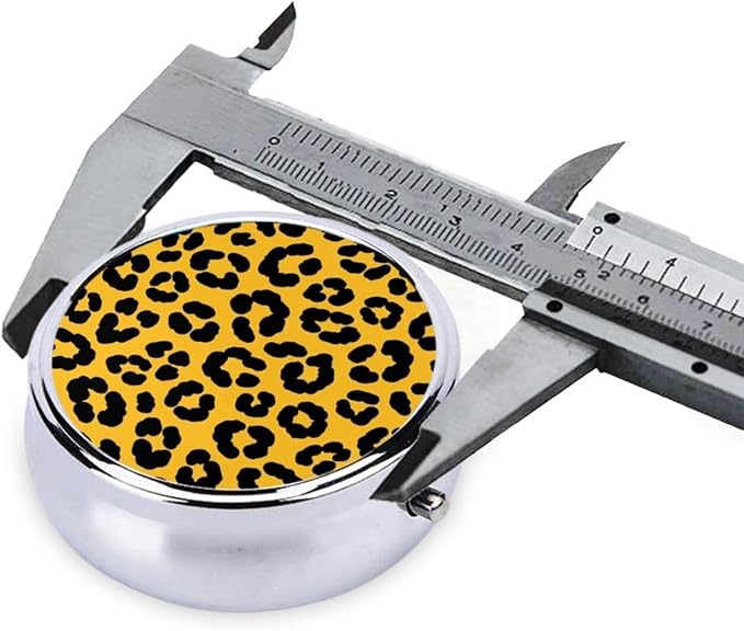 Mini Pill Case, Round Compact Organizer, Portable Holder for Supplements, Travel Pill Box Purse Carry for Students, Wild Animal Cheetah Leopard Print Yellow