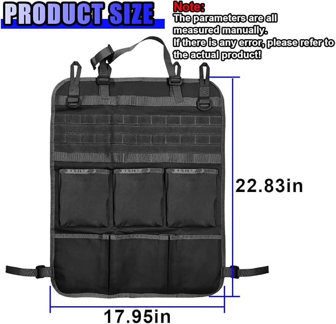 Tactical Molle Panel Car Seat Back Organizer, Waterproof Car Front Seat Protector with Multiple Pockets, Universal Kick Mat for Kids/Pets, Vehicle Backseat Storage Bag for Most Cars (Black)
