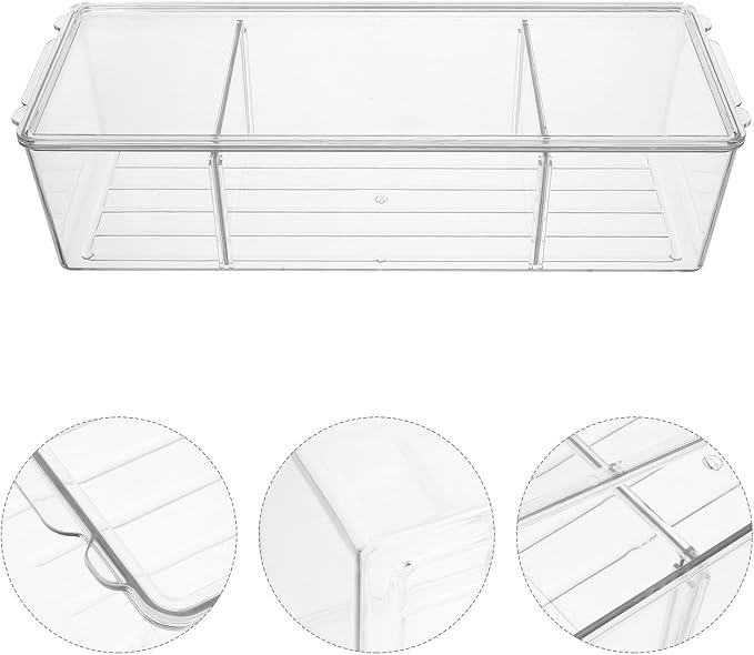 Multi-compartment Medicine Organizer Box with Lid, Medium Pet Plastic Desktop Storage Case, Removable Divider Dresser Storage for Cosmetics and Pill Organizer