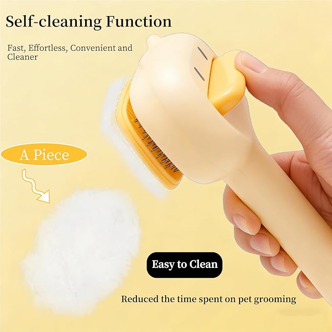 Duck-Shaped Dog Grooming Brush, 2-in-1 Pet Pin Brush & Undercoat Rake with One-Click Cleaning, Soft Bristles for Pet Safety, Hanging Hook Design - Ideal for Long Haired Dogs & Puppies