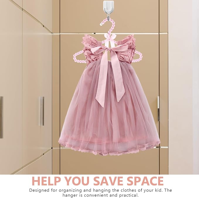 MAGICLULU 2 Pack Beaded Hangers for Kids, 11.8 x 7.5 Inch Pink Plastic Baby Clothes Hangers with Bow, Non Slip Toddler Nursery Closet Organizer for Girl Dress, Dog Pet Apparel