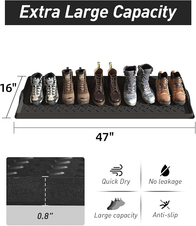 SUPENUIN Extra Large Boot Tray 48 Inch Boot Storage Heavy Duty Rubber Mats for Floor Waterproof Shoe Mat Tray for Entryway Multi Use Shoe Rug 16x47.5 Inches