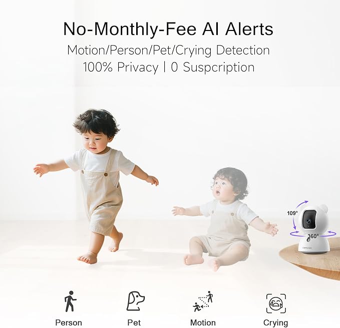 2.5K Indoor Security Camera 4pack, Free AI Person/Pet/Cry Detection, 4MP Baby/Dog/Cat/Pet Camera with Phone App, Pan Tilt WiFi, Night Vision, Full Duplex Audio for Home Security