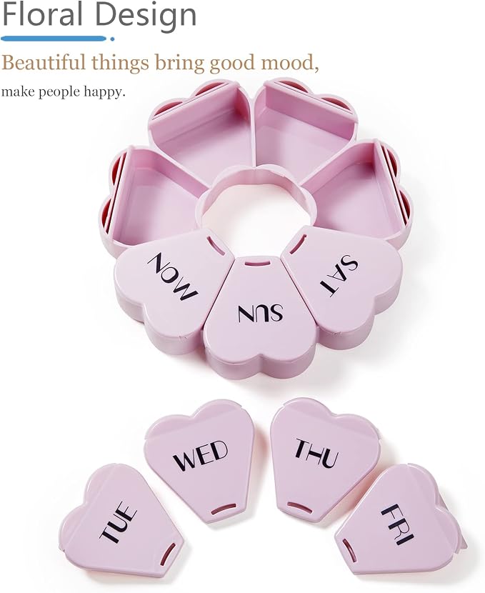 MOLN HYMY Large Weekly Pill Organizer, Girly Pill Box 7 Day, Purple Pink Daily Vitamin Holder for Fish Oil/Medicine/Supplements
