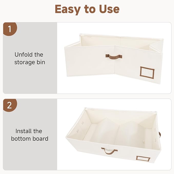 StorageWorks 10 Inch Tall Under Bed Storage Containers with Clear Lid | Reinforced Structure, Resists Sagging, Handles & Label Holder, Foldable Stackable Closet Storage for Clothes, Blankets, Toys