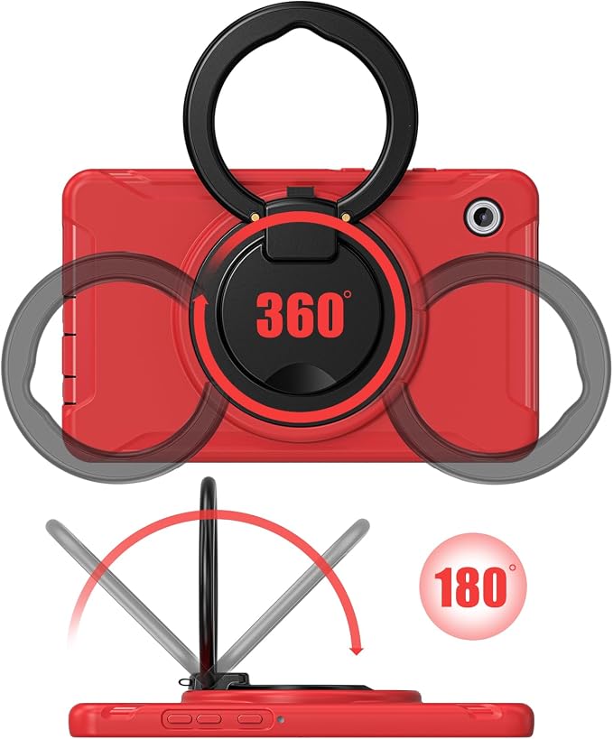 Heavy Duty Shockproof Case for Samsung Galaxy Tab A11 8.7 Inch 2025 (Model: SM-X133/X135/X135F) - with 360° Rotating Stand Handle, Built-in Screen Protector,Kid-Friendly Protective Cover (Red)