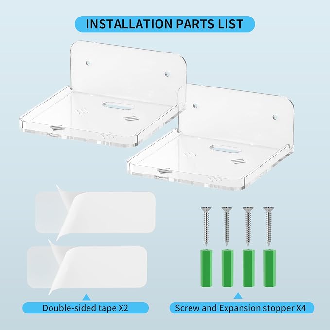 Wall Mount Floating Shelves for 2 Pcs Camera Mini Speaker Shelf Baby Monitor - Clear Mini Shelf Flexible Use for Wall Space in Bedroom Bathroom Kitchen Living Room