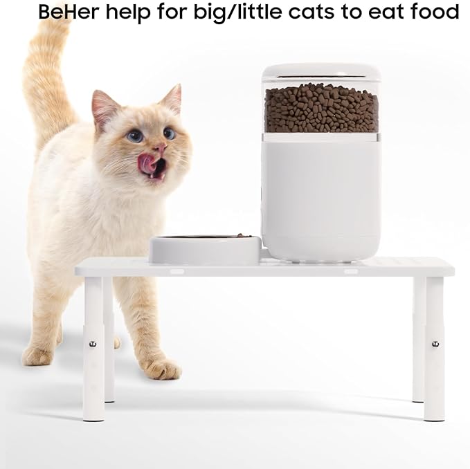‌WSOWX Adjustable Automatic Cat Feeder Stand - Non-Slip Elevated Holder for Cats/Puppies, Fits Most Automatic Feeders & Water Dispensers, White(Holder ONLY)