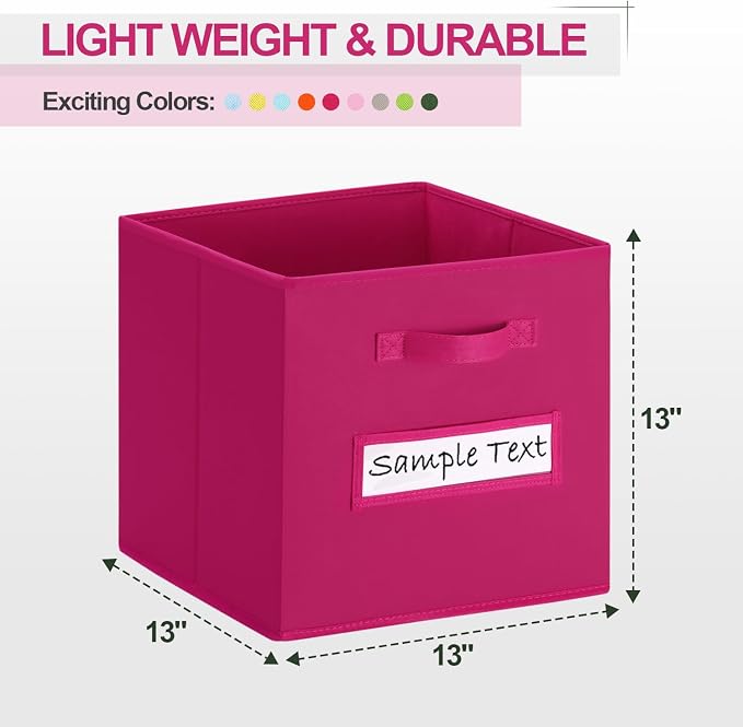 13x13 storage cube bins (Set of 10) Foldable Fabric storage cubes with 10 Labels Window Cards & a Pen,13 inch cube storage bins,Closet Organizers for Shelves,Cubby Organizer Boxes,Dark pink